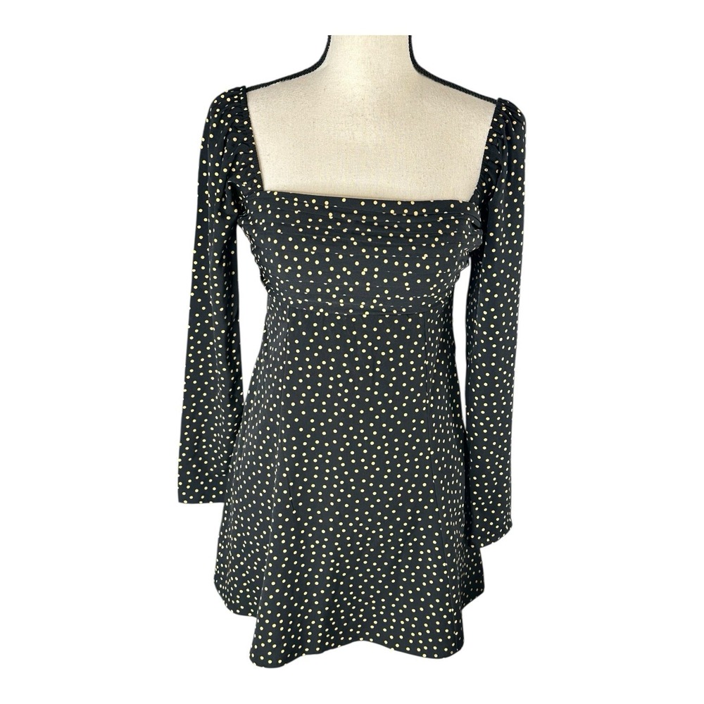 Abercrombie & Fitch‎ Navy & White Polka Dot Long Sleeve Mini Lined Dress Sz XS